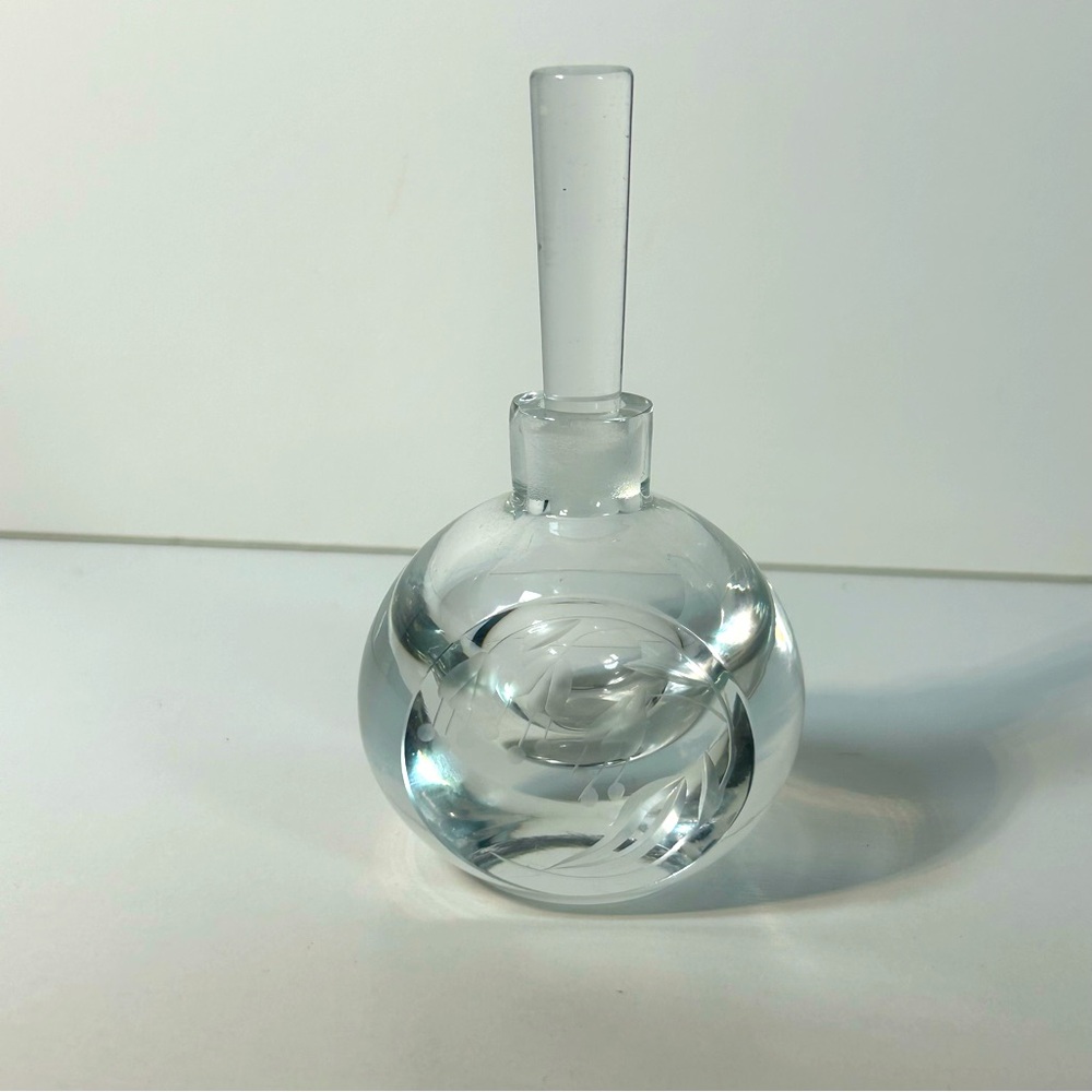 Orrefors Crystal Flowers Perfume Bottle Floral Design with Stopper Vintage